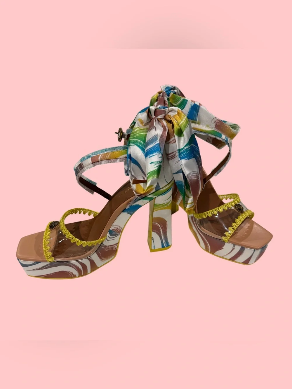 Kurt Geiger Cabana Vinyl Printed Ankle Tie Platform Dress Sandals - Picture 5 of 7